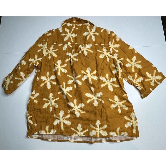 NEW D&Co Beach Tie Dye 1/4 Sleeve Blouse Petite Medium MP Women’s Yellow - Picture 2 of 9